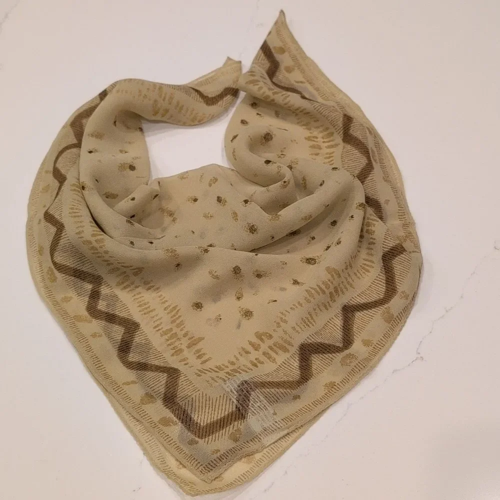 Vintage Elaine Gold for Collection XIIX Tan & Brown Square Silk Scarf Old Money
